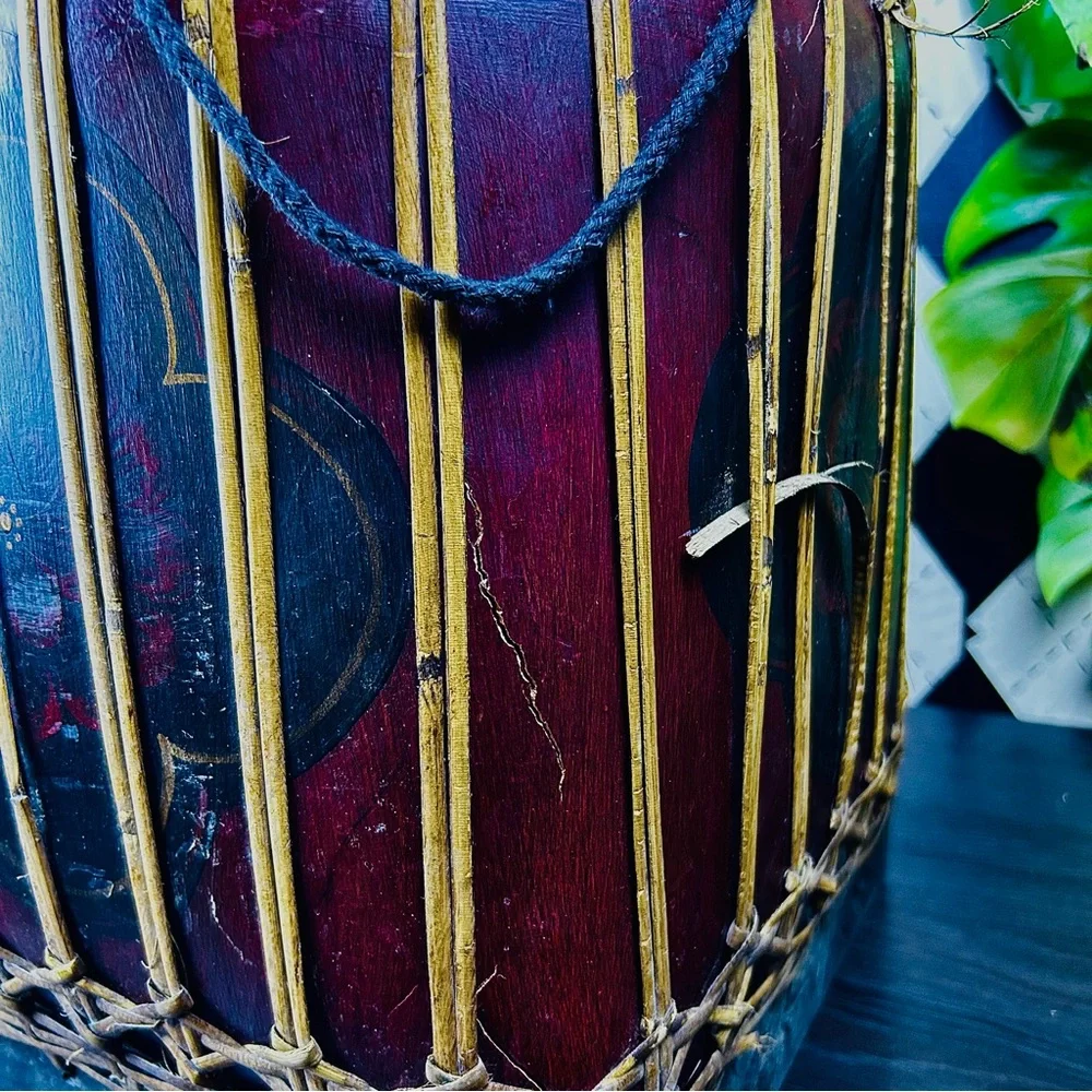 Large 18” Burmese‎ Lacquer Rice Basket, Lidded Bamboo Vessel Vintage Collectible